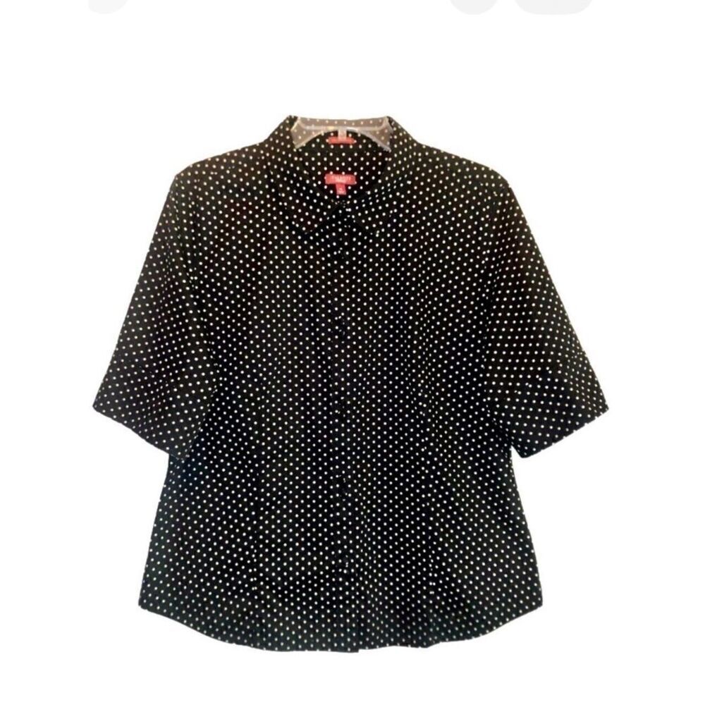 Talbots Haberdashery Polka Dot Tailored Top in Black/Cream Women’s 14